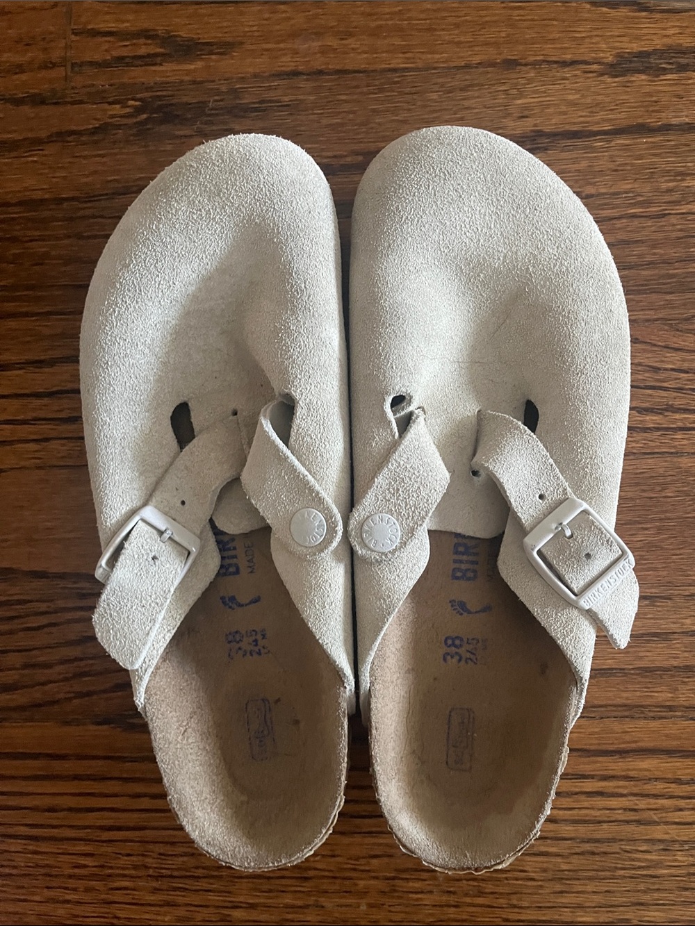 Birkenstock Cream Suede Boston Clogs size 38